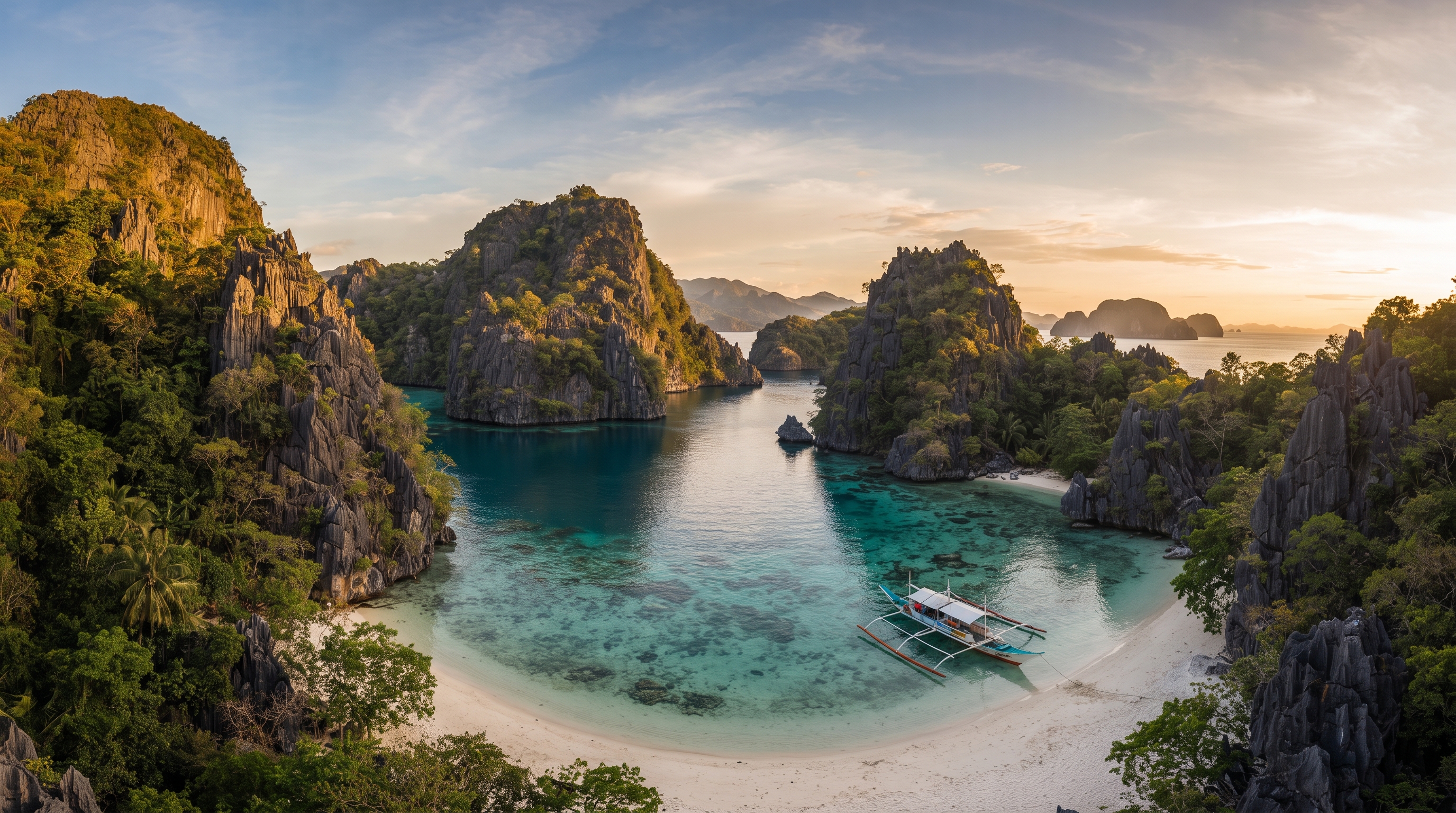 A secluded lagoon in El Nido, Philippines, ringed by limestone cliffs